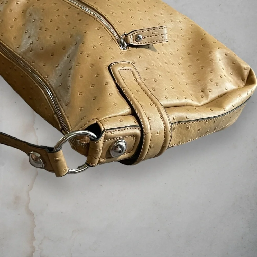 GUESS Enchanted Faux Ostrich Leather Tan and Silver Hobo Bag